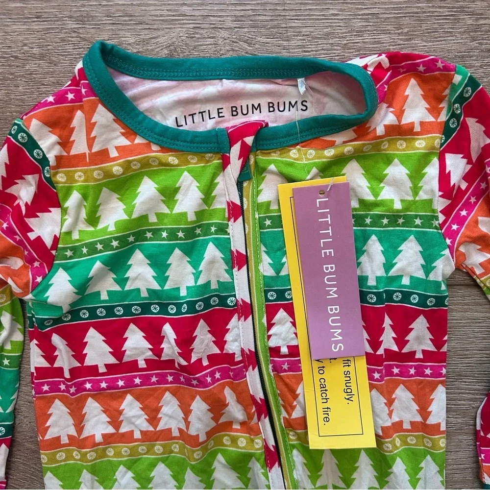 Little Bum Bums Bamboo Christmas Tree Pajamas‎ Sz 2T Colorful Full Zip Soft NEW